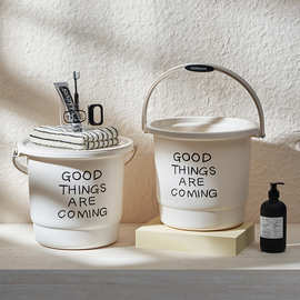 跨境创意涂鸦带盖水桶提手塑料加厚蓄水桶家用住校宿舍洗衣桶圆桶