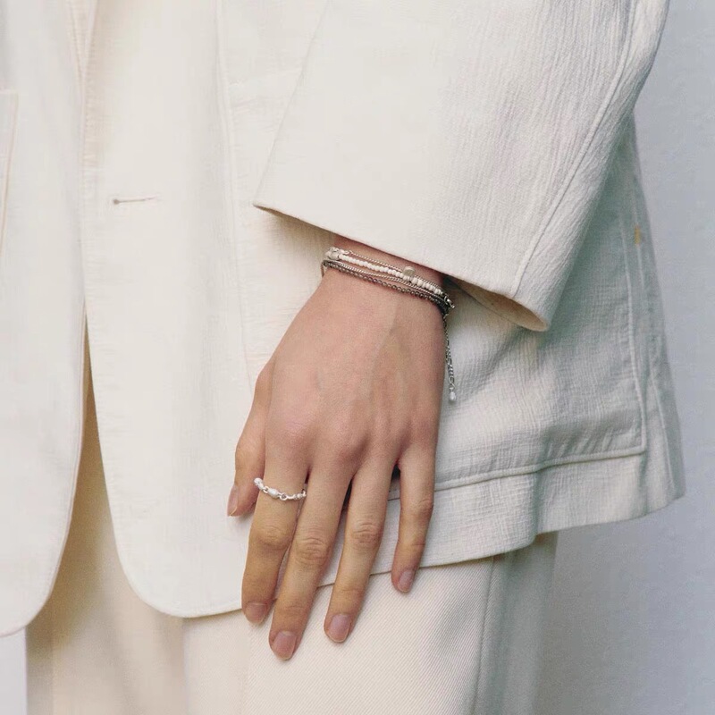 French-Style Vintage Natural White Turquoise and White Stone Rice Bead Bracelet for Women, Niche Design, Minimalist Style Jewelry