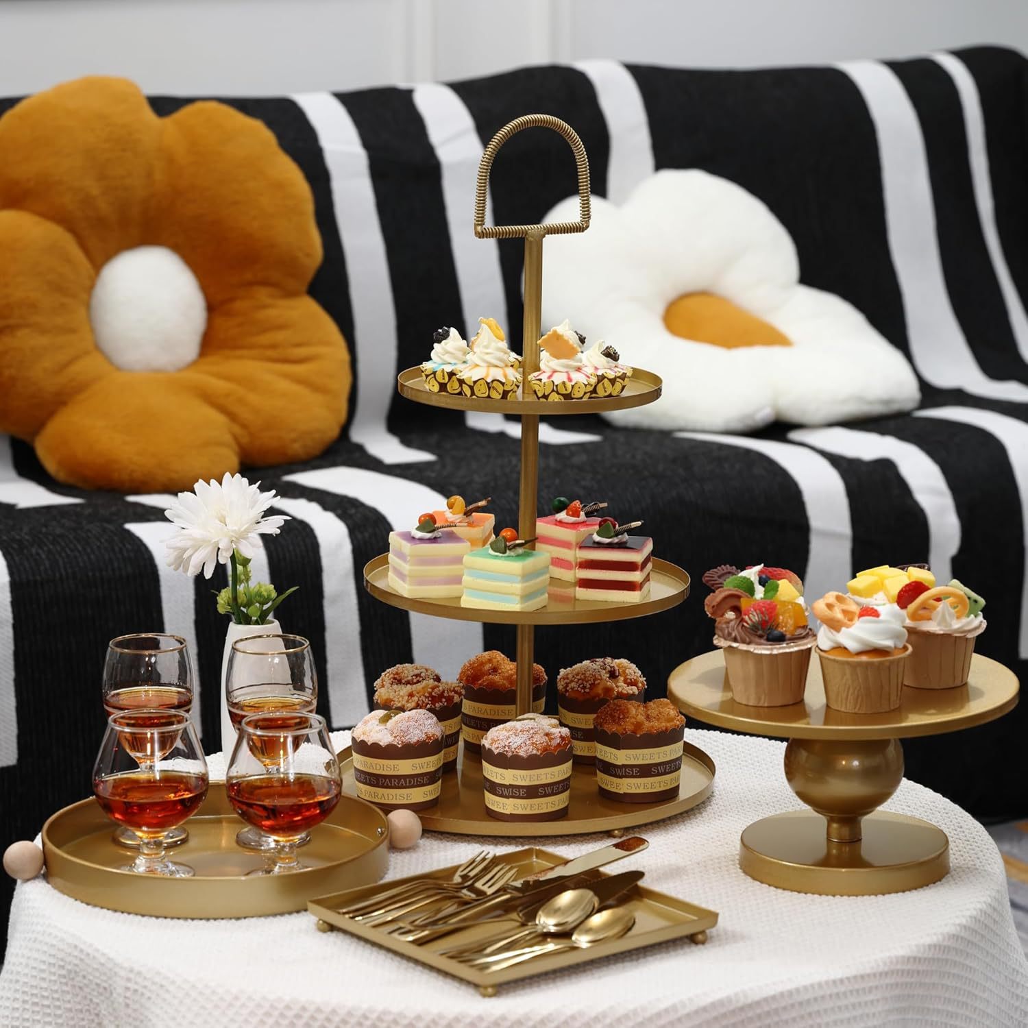 Decoración de mesa de postres de estilo europeo decoración de boda fiesta de cumpleaños decoración de café frío pastel de café de la tarde bandeja de té estante de exhibición image 4
