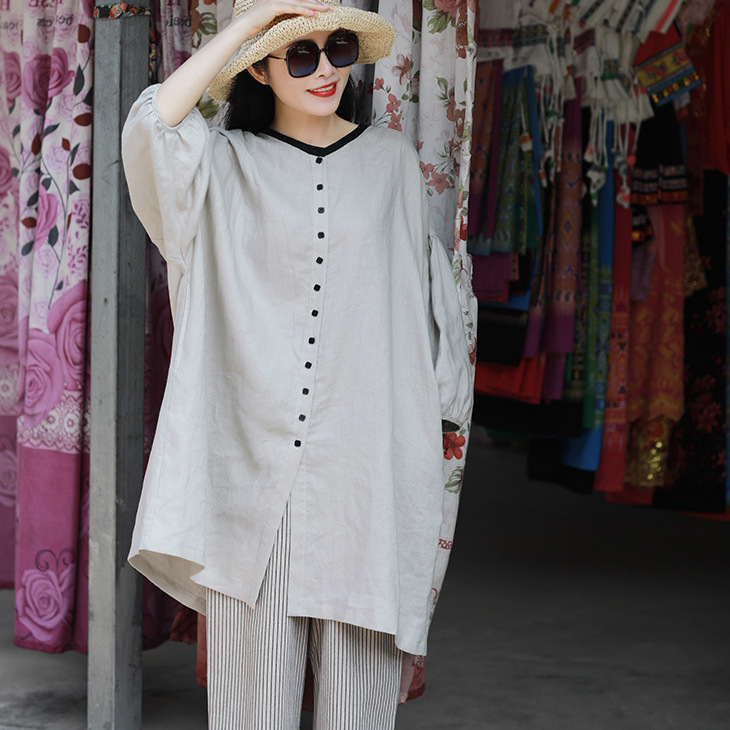 Cross-Border Foreign Trade Japanese Spring and Autumn Literary Large Size Loose Age-Reducing Casual Mid-Length Elegant Cardigan Shirt Jacket