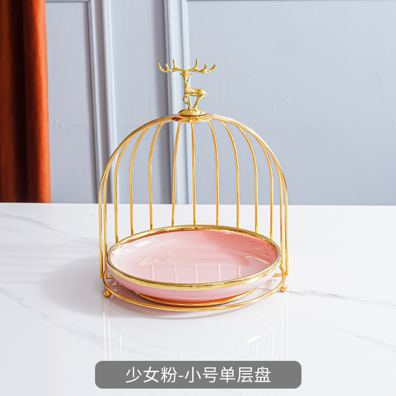 Plato de fruta de cerámica de lujo ligero mesa de café de la sala de estar cesta de frutas en casa plato de pastel de caramelo creativo adornos de almacenamiento de postre de doble capa