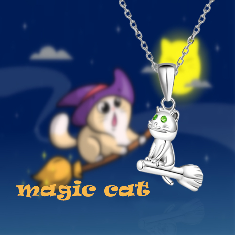 Collana con ciondolo a forma di gatto magico alla moda, accessori per gioielli da compleanno per ragazze, regalo di Halloween_voghion.com