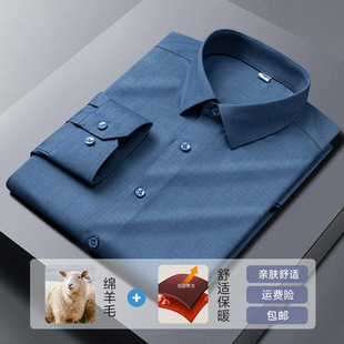Brand Wool High-grade Dad Long-sleeved Shirt Men's 2024 Autumn and Winter New Non-ironing Sanding Business Dress Shirt