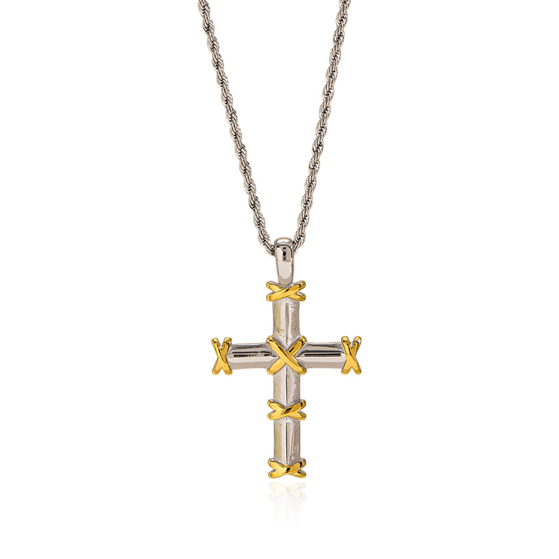 18g Weight Lobster Trigger Clasp Closure Clasp Closure Type 304 Stainless Steel Pendant Material Pendant Necklace Classification 304 Stainless Steel Chain Material box chain, Twisted Rope Chain Chain Type 1 Piece Quantity Casual, Daily Occasion 304 Stainless Steel Material Cross Pattern All Seasons Season Women's Gender Mixed Metal, Plating Design Elegant, Vintage Style Style Wholesale Jewelry Elegant Vintage Style Cross 304 Stainless Steel Mixed Metal Plating Box Chain Twisted Rope Chain Pendant Necklace 8
