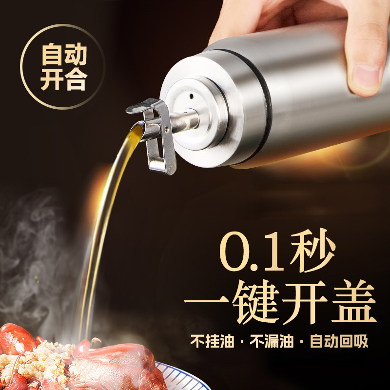 Olla de aceite de acero inoxidable, vidrio, aceite de grado alimenticio, salsa de soja, vinagre, botella de condimento, botella de aceite de sésamo para el hogar de cocina, sin aceite comercial