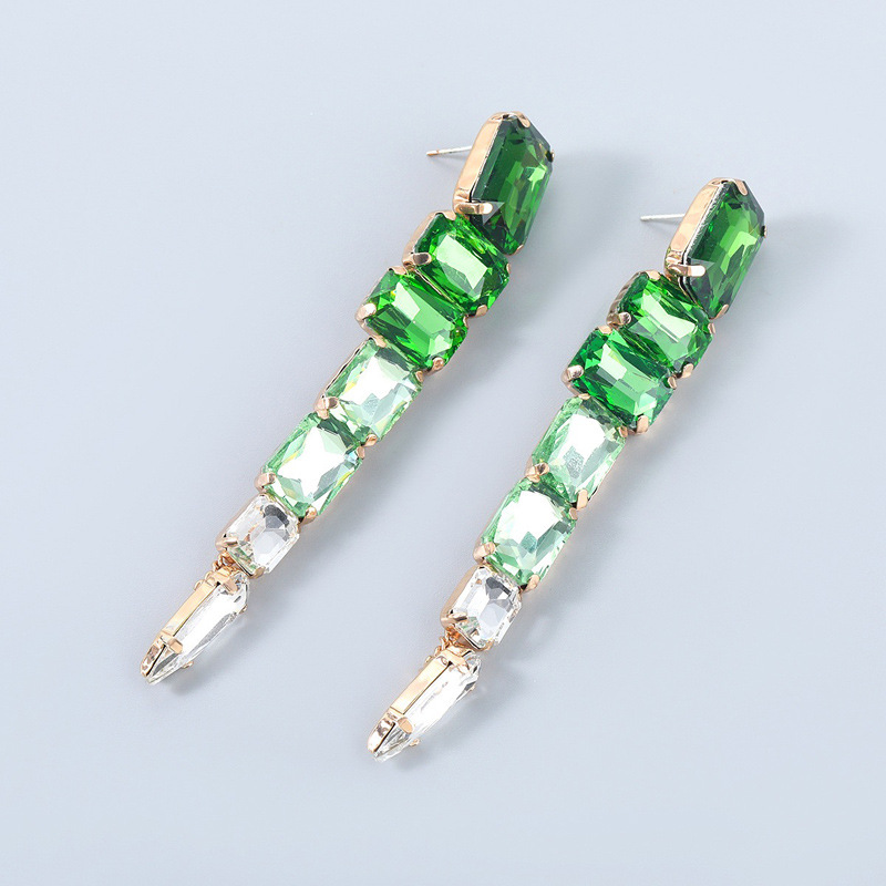 50g Weight Artificial Gemstones Inlay Material Earrings Classification Alloy Material Water Droplets Pattern Women'S Gender Plating Design Fashion Style White, Pink, Green Color Fashion Inlay Glass Rhinestone Geometric Gem Long Alloy Earrings 6
