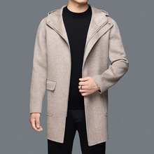 定制毛呢大衣男中长款秋冬新款外套连帽双面尼纯羊毛高端时尚上衣