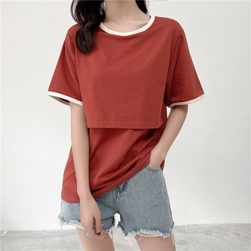 95 % Baumwolle, Umstands-Mutter-Still-T-Shirts, Stillen, Schwangerschaft, Rundhalsausschnitt, kurze Ärmel, Out Wear Still-T-Shirt – Detail 12
