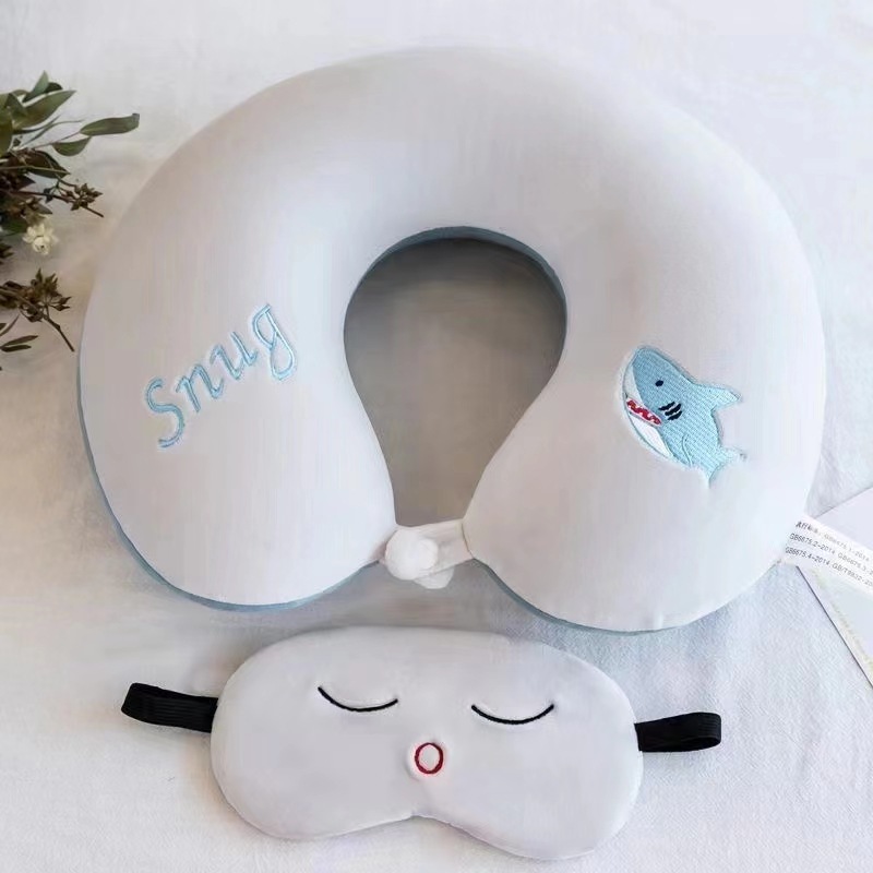 Algodón de memoria transfronteriza almohada de bordado de dibujos animados en forma de U rebote de algodón para el hogar puede establecer logotipo almohada de siesta para viajar en coche