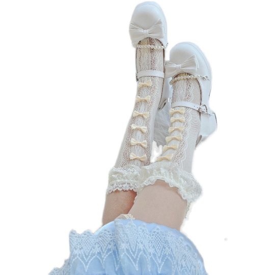 Lolita Lace Socks Mid-tube Short Lace Socks Women Cute Japanese Jk Lori Fairy Bow Calf Socks Thin