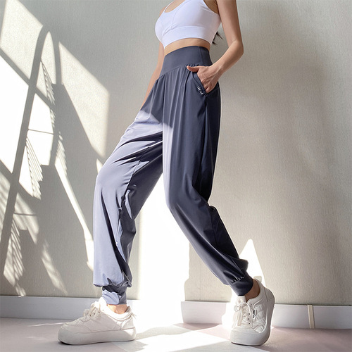 Cross-border belly-controlling high-waisted sports pants, loose, thin, quick-drying and breathable outdoor foot-binding fitness yoga pants for women