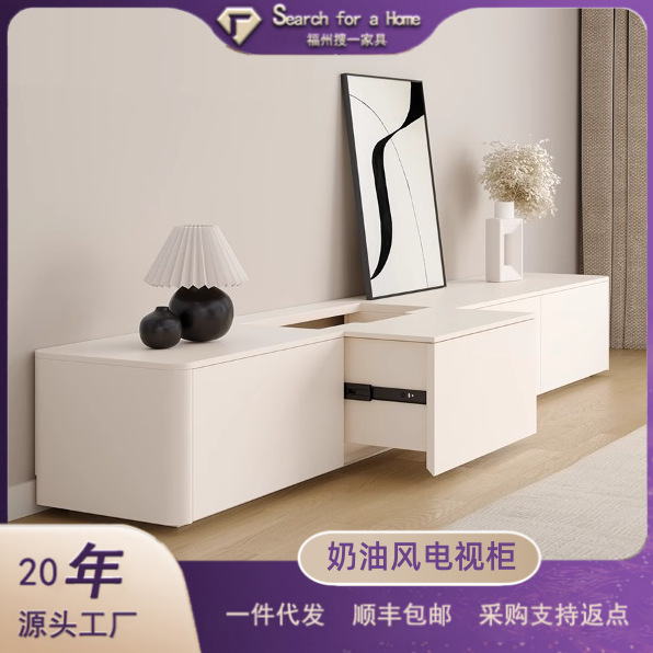 Solid Wood Painted Floor-Standing Tv Cabinet Small Living Room 2025 New Cream Style Modern Simple Tv Cabinet