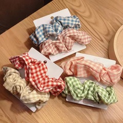 2022 Korean Vintage Fabric Wide Rubber Band Hair Tie Ins Grid Braid Ponytail Headband for Women