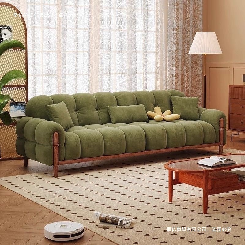 2025 Retro Style Piano Key Chenille Velvet Sofa Living Room Small Apartment Solid Wood High-Leg Cloud Sofa