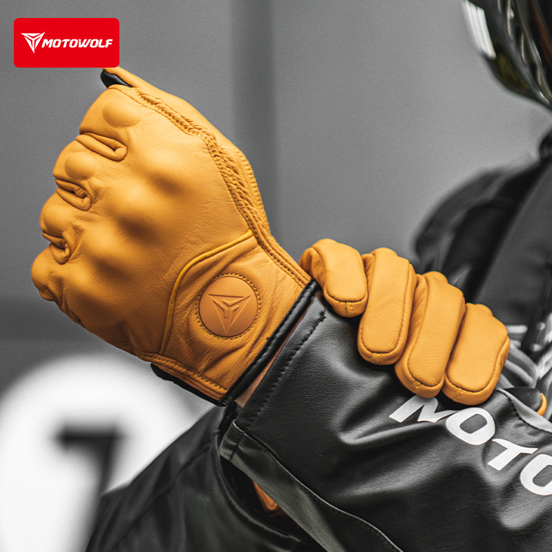 Guantes de cuero a prueba de viento de la motocicleta vintage Knight con agujeros de verano transpirable cuero guantes llenos del dedo guantes de cuero resistentes a las caídas