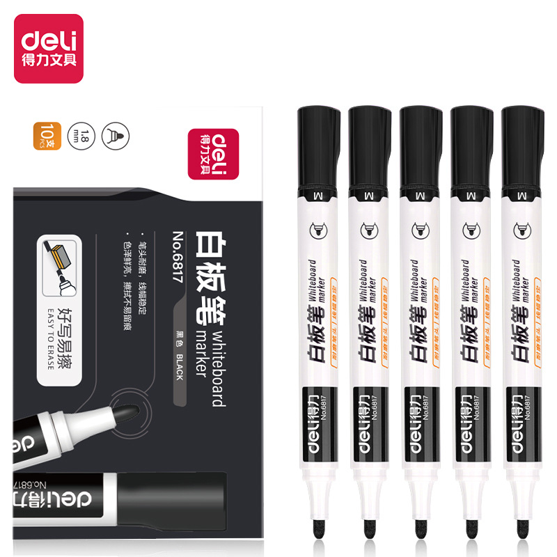 Deli 6817 Youyi Whiteboard Pen Large-Head Water Pen Stationery 10 Pieces/Box Black Easy-To-Erasure Blackboard Pen Dropshipping