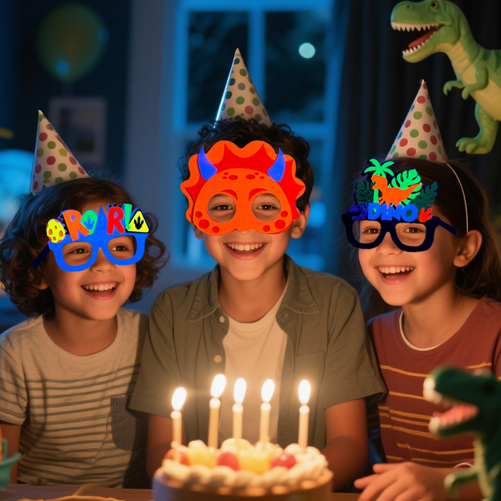 Nuevas gafas de dinosaurio de dibujos animados tema de cumpleaños para niños decoración de la fiesta de gafas de tiranosaurio marco máscara de dinosaurio fluorescente
