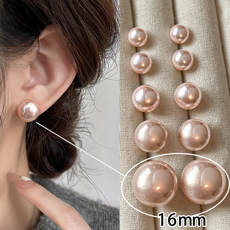AA0245-4#16mm Sakura Pink Pearl-Stud Earrings