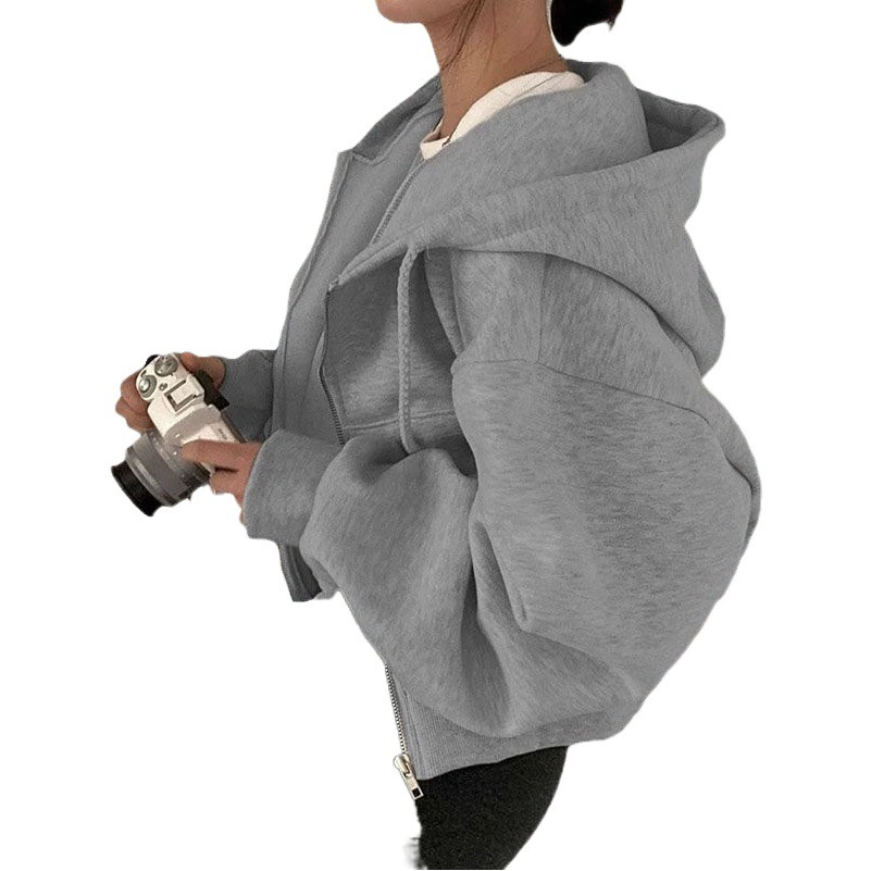 Короткая толстовка с капюшоном на молнии для женщин, корейская ins2025, осенне-зимняя свободная мода, однотонный ленивый топ, 6 цветов