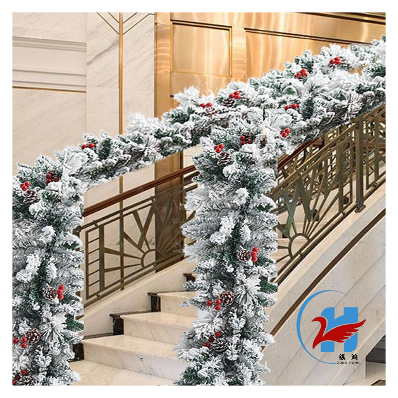 跨境亚马逊 2.7米M圣诞装饰藤条植绒落雪高颜值雪景圣诞藤条|undefined