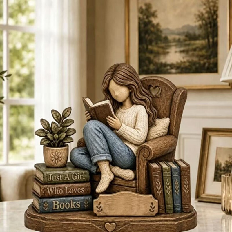 Cross-border Amazon bestseller: Cute and quirky wooden book-reading girl figurine
