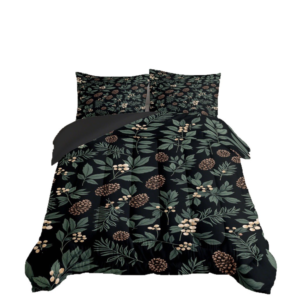 TEMU / JIT hoja transfronteriza y pinos impresión digital HD 180gms colcha colchón conjunto de dibujo se puede ajustar