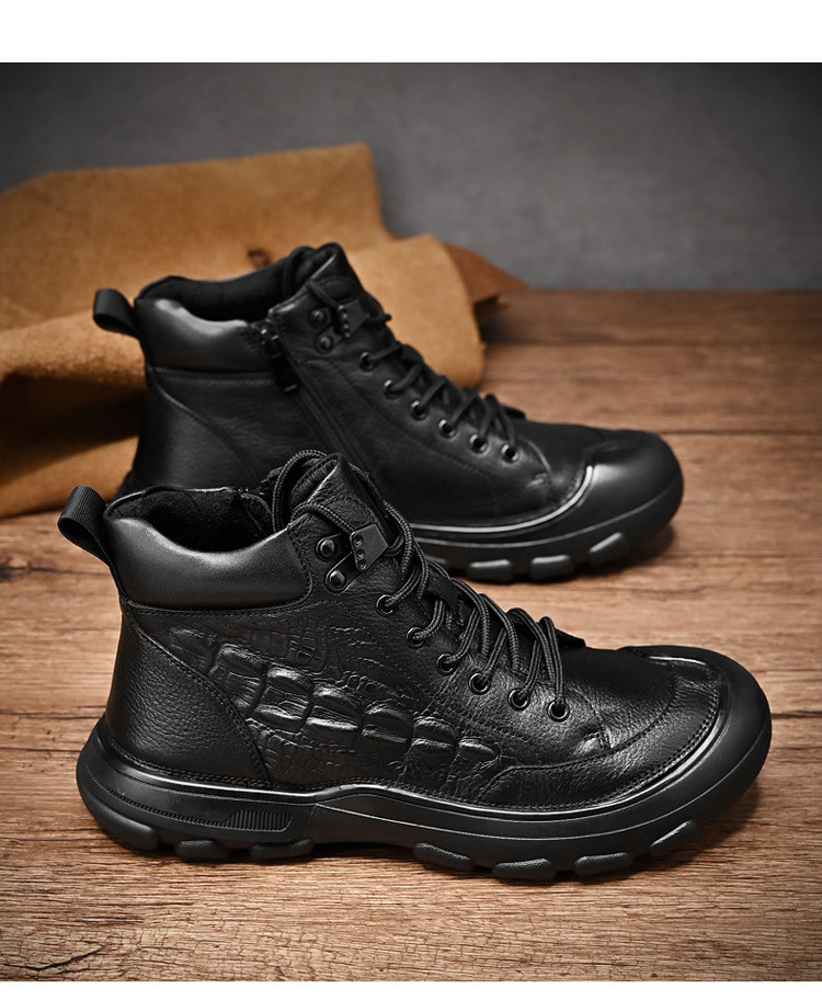 Crocodile pattern genuine leather snow boots work boots