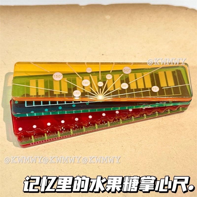 糖果色掌心尺m5手帐本迷你刻度尺透明波浪直尺子6cm亚克力材质尺