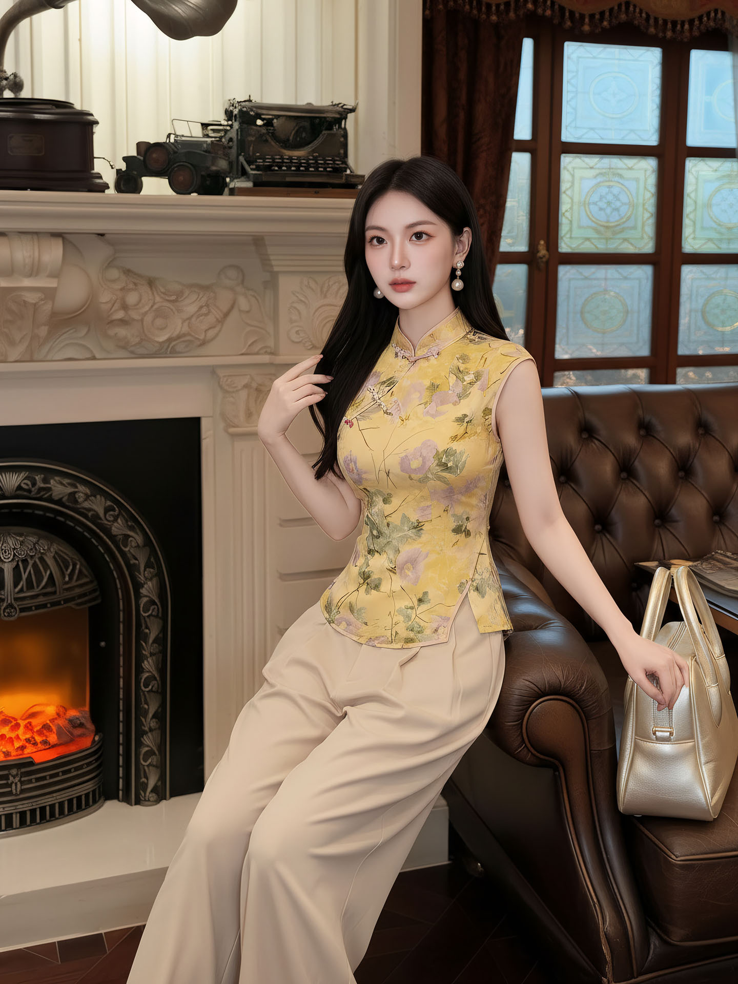 Áo sơ mi nữ phong cách Trung Hoa cổ điển, chất liệu jacquard hoa văn nổi, dáng ôm sát, cổ đức cao — Trang chủ
