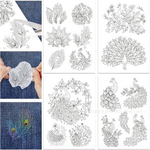 Cross-Border A4 Beautiful Peacock Feather Pattern Adhesive Water-Soluble Non-Woven Fabric Handmade Self-Adhesive Embroider Stabilizer