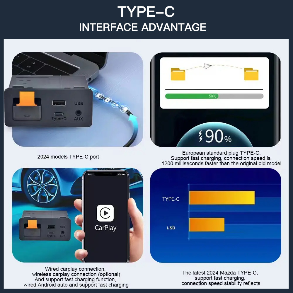 Type-c wireless carplay and wireless Android auto module for Mazda USB adapter