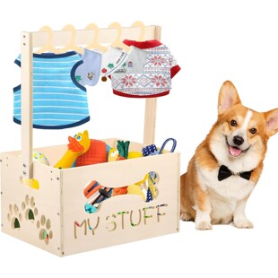 Wooden Storage Box with Handle for Organizing Cat and Dog Toys, Pet Clothes, Food, Household Storage Basket