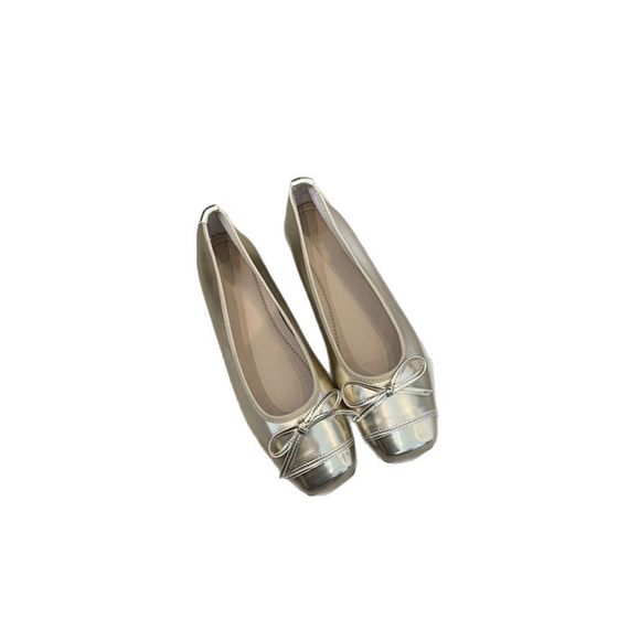 Sheepskin Version ~ French Style Small Fragrant Bow Shallow Mouth Ballet Shoes Women's All-match Square Toe Gentle Flat Milk Shoes