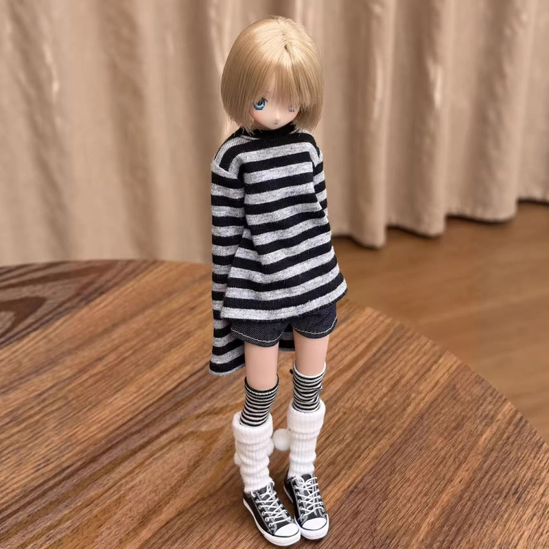 Azone/Ob22/Blythe/Xiaoliuwa Clothing Black Striped Top Denim Shorts Set Casual Outfit Set Azone/Ob22/Blythe/Xiaoliuwa Clothing Black Striped Top Denim Shorts Set Casual Outfit Set