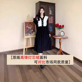 #292官图实价 秋冬新款大码女装时尚气质收腰胖妹妹荷叶边连衣裙