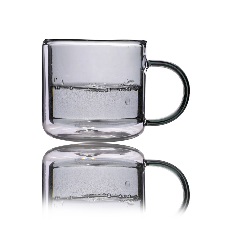 Vidrio de borosilicato para el hogar taza de agua de doble capa con aislamiento de doble capa taza de café con leche forro de color con mango taza de doble capa