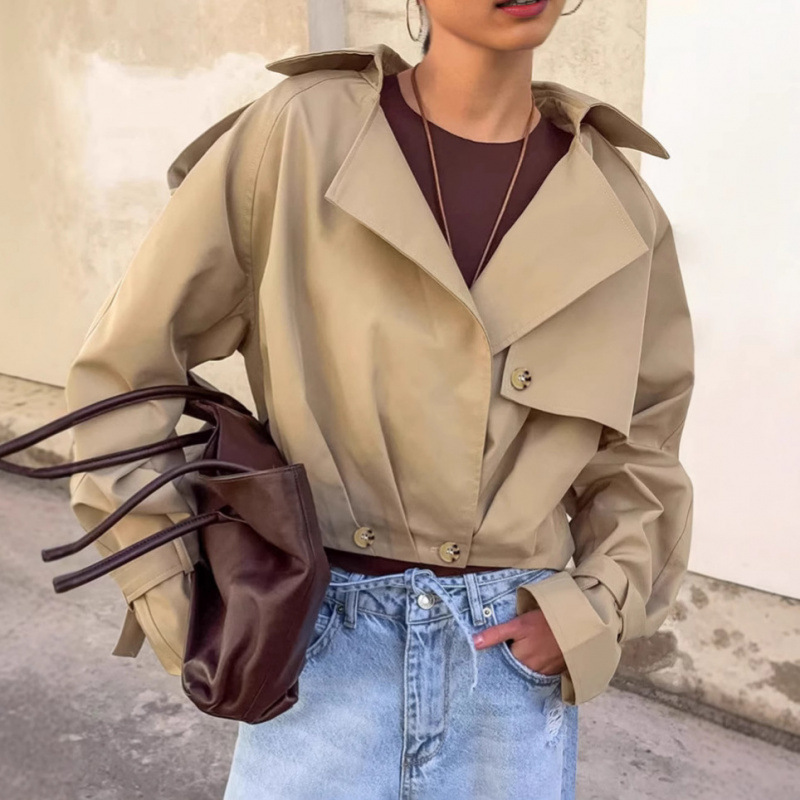 Leisure Workwear-Style Coat For Women, Featuring A Relaxed Short-Cut Design With A Suit Collar And Double-Breasted Jacke_ecoleips.com