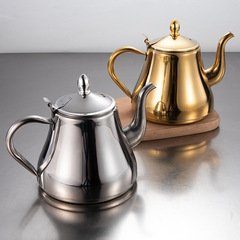 2F不鏽鋼茶壺卡士壺金色燒水壺帶濾網酒店餐廳飯店電磁爐泡茶壺商