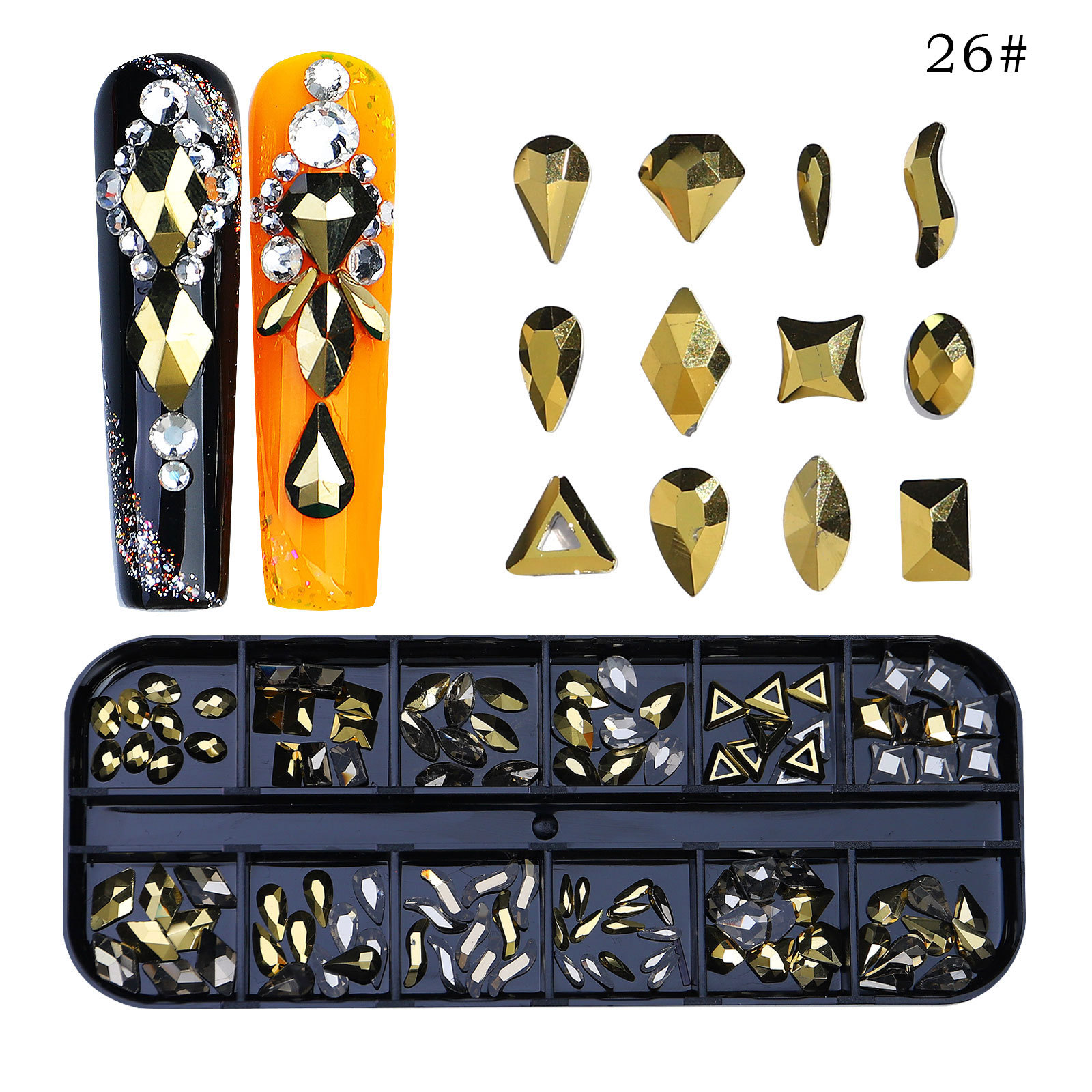 Transfronterizo nuevo taladro de uñas de 12 rejillas de forma especial diamante plano rhinestone AB joyería de uñas decoración de uñas de diamantes ventas directas de la fábrica