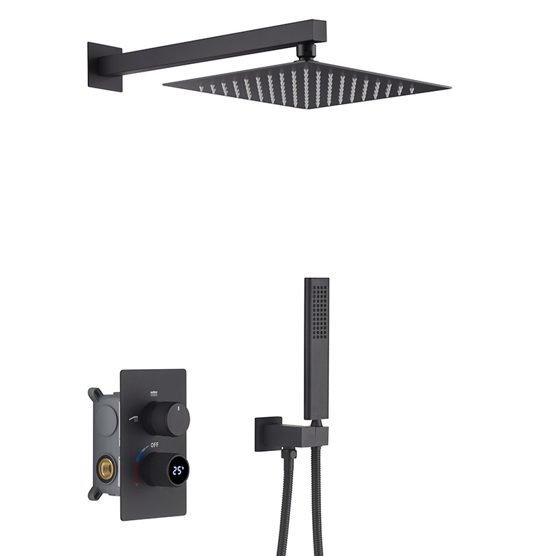 Juego de ducha digital de estilo chino nuevo, totalmente de cobre, para agua caliente y fría, con instalación empotrada oculta para apartamentos y hoteles.