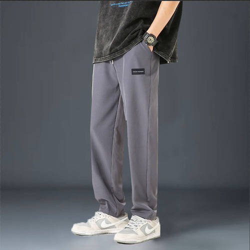 Men's Ice Silk Thin Fit Loose Straight Leg Casual Pants 2025 Summer Plus Size Trendy Sporty Breathable Korean Style