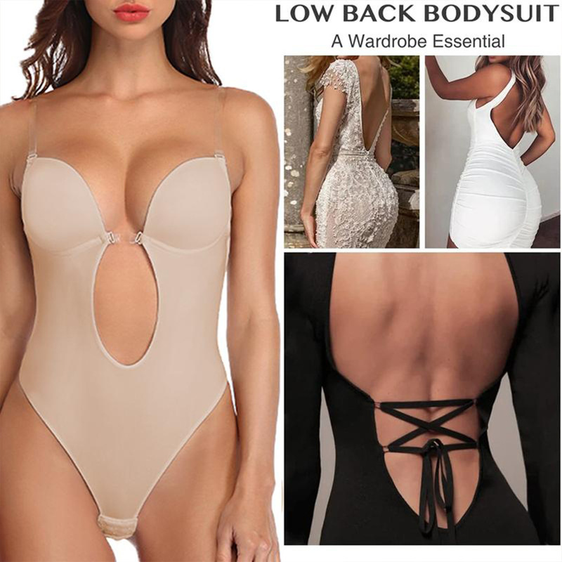 Foreign Trade Backless Deep V Plunge Shapewear Bodysuit with Invisible Straps
