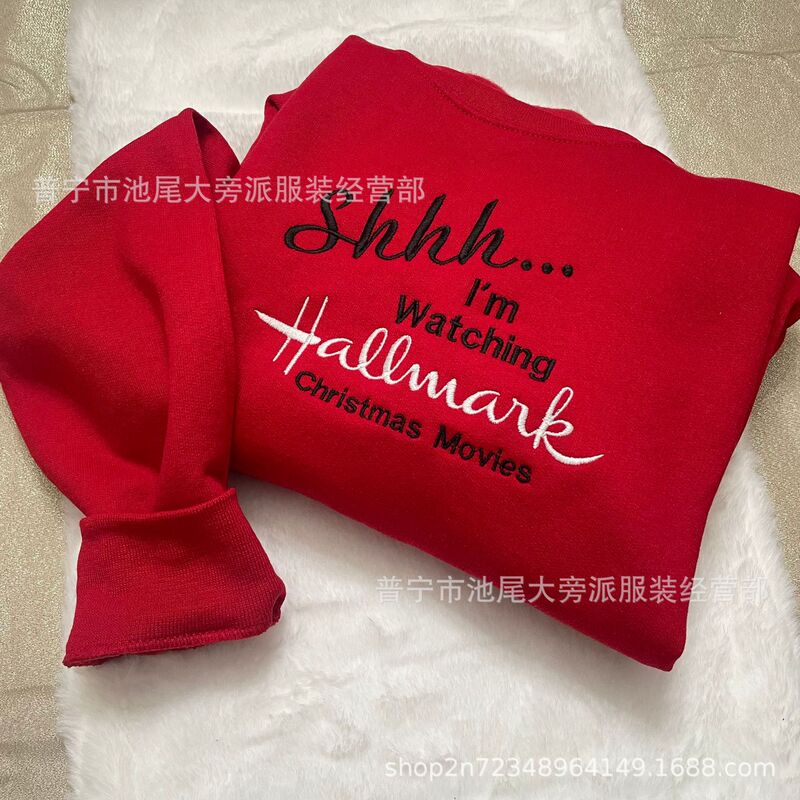 Christmas Gift Red Hallmark Embroidered Sweatshirt Unique Y2K Fashion Style Custom Sweatshirt South America