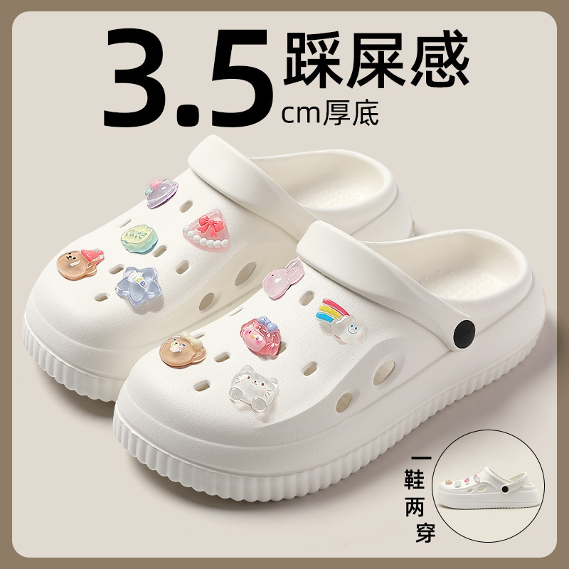 Soft-Soled Croc Shoes for Women Summer Outerwear Beach Breathable Non-Slip Two-Wear Baotou Eva Slippers for Men Wholesale