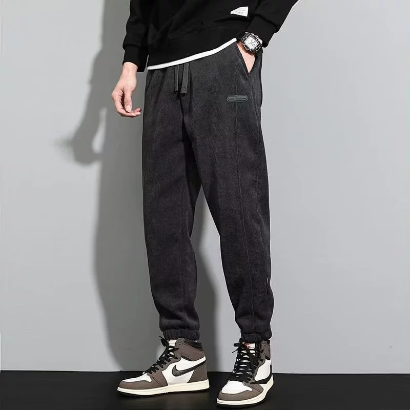 Осенний новый ретро хлопчатобумажная ткань хаки старый ретро тренд стирка повседневное сшивание свободные пучки ноги эластические брюки