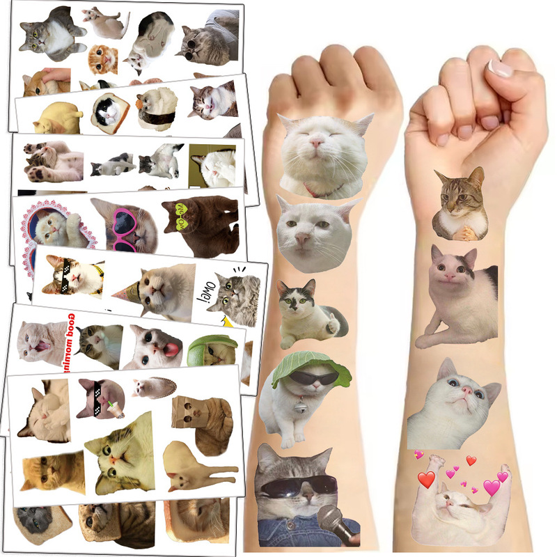 Cross-border new children's cartoon cat expression tattoo stickers waterproof sweat fun undersea party temporary stickers wholesale