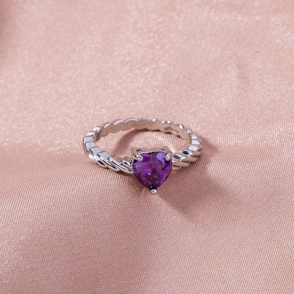 Simple peach heart violet big gem copper ring accessories femalepicture5