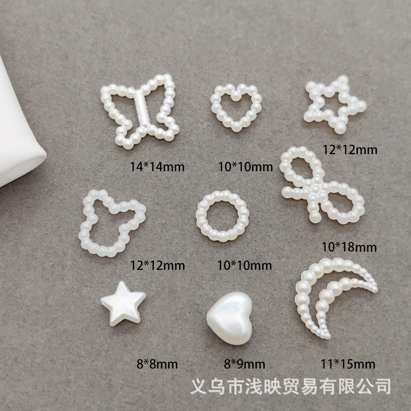 Imitation Pearl Love Bow Nail Art Jewelry Resin White Five-pointed Star Moon DIY Nail Hairpin Accessories