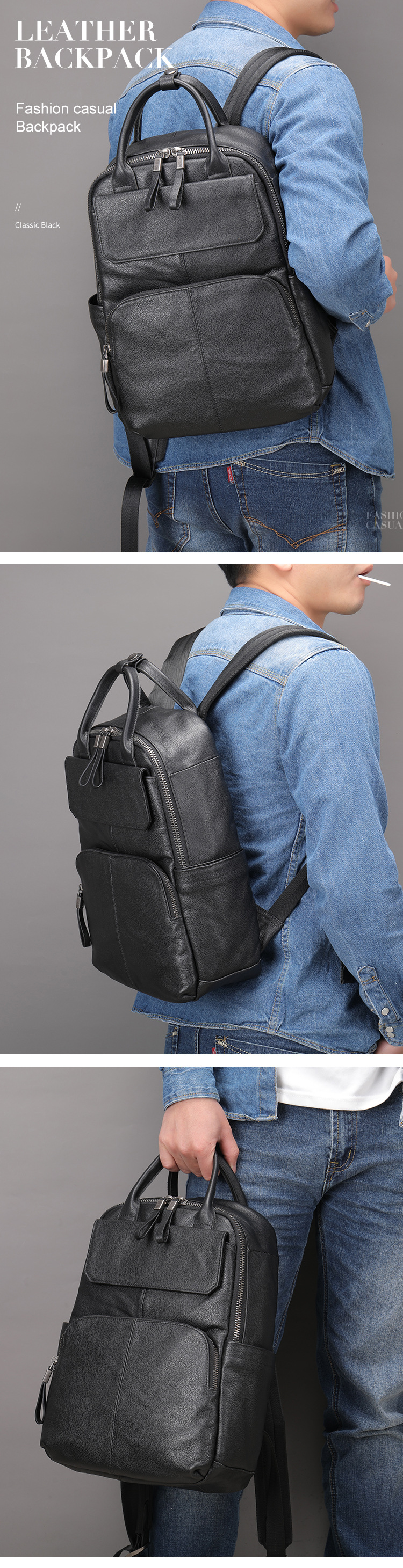 Ba lô da nam cao cấp phong cách đơn giản, chứa laptop 15 inch, dây đeo chắc chắn — 816-đen, 816-nâu, 816-đen-plus, 816-cà phê-plus chi tiết 12