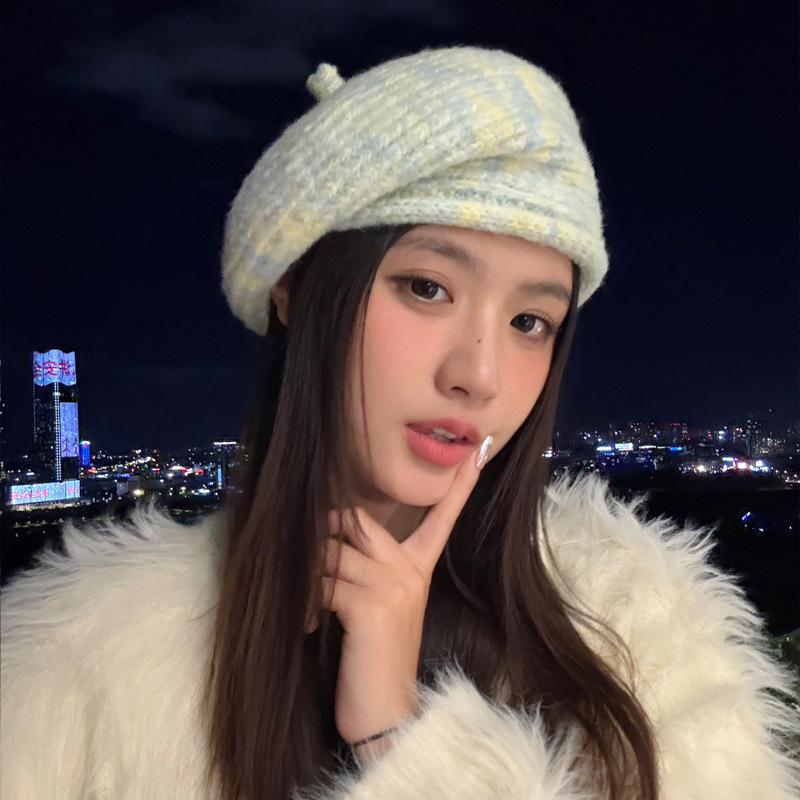 韩版冬季帽子女款加绒保暖针织毛线帽大头围贝雷帽时尚百搭堆堆帽|undefined